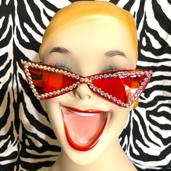 Killer cool red New Wave AB rhinestone sunnies - Picture 1 of 5